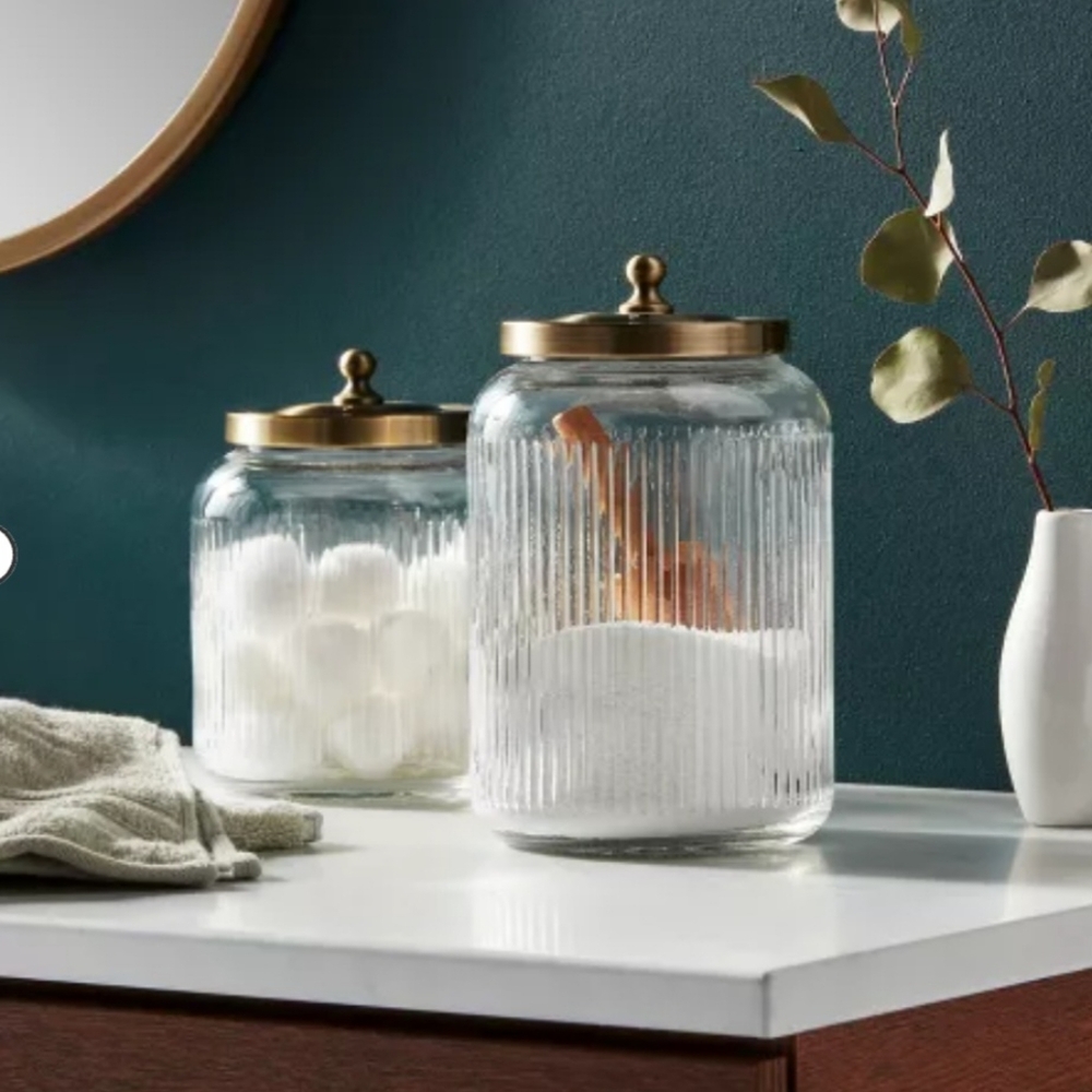 Large Bath Glass Canister Brass - Threshold